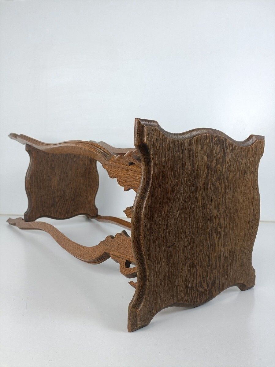 photo furniture Art Noveau Antique Pedestal Plant Stand Two Tier Side Table, Bonsai Table Carved