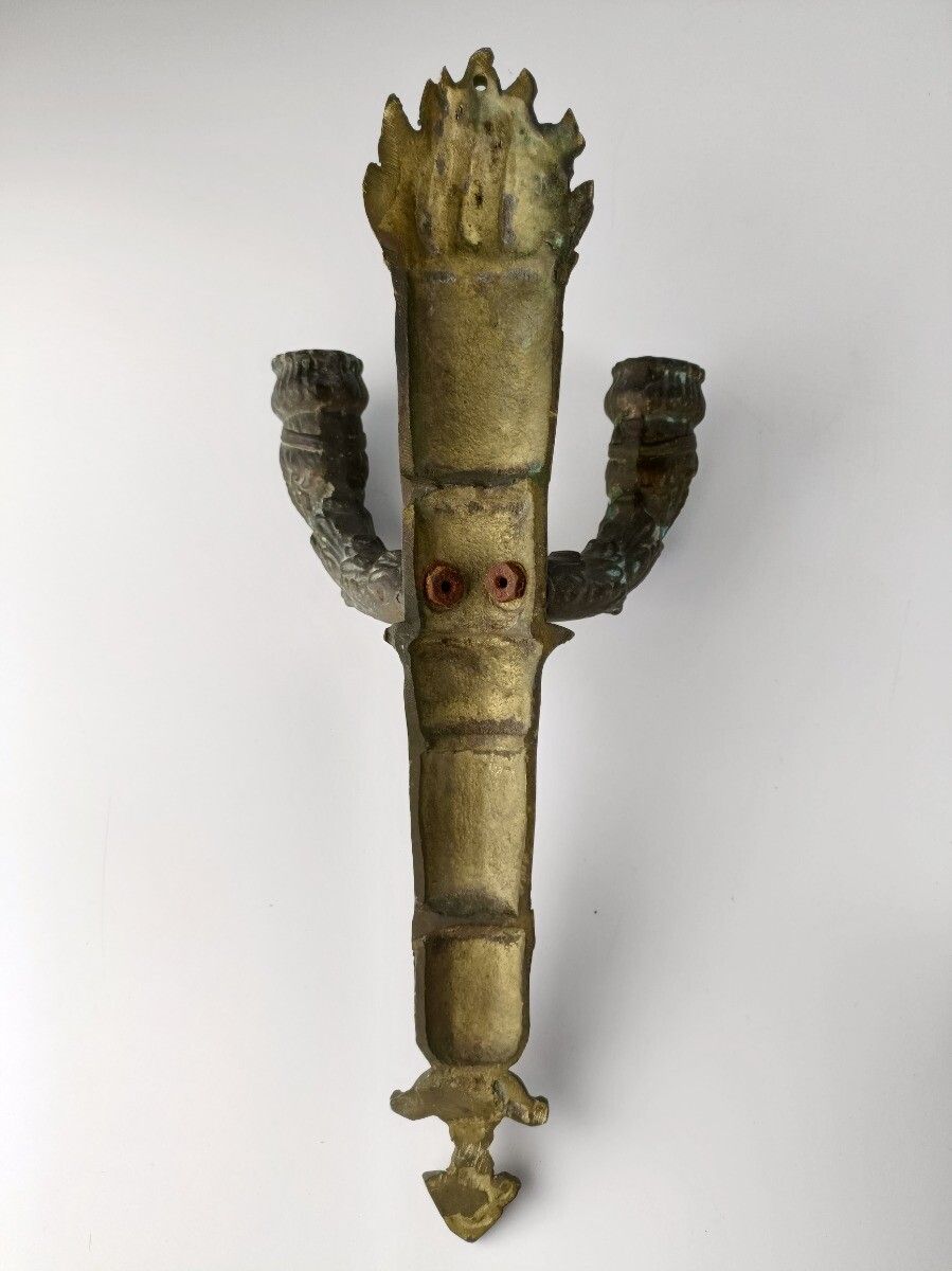 Bronze Wall Sconce Candelabra Antique Gothic Female Faces,19th Century photo buy