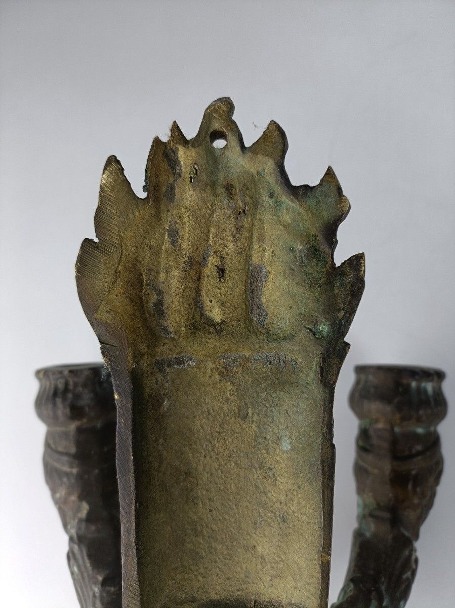 Bronze Wall Sconce Candelabra Antique Gothic Female Faces,19th Century photo vintage