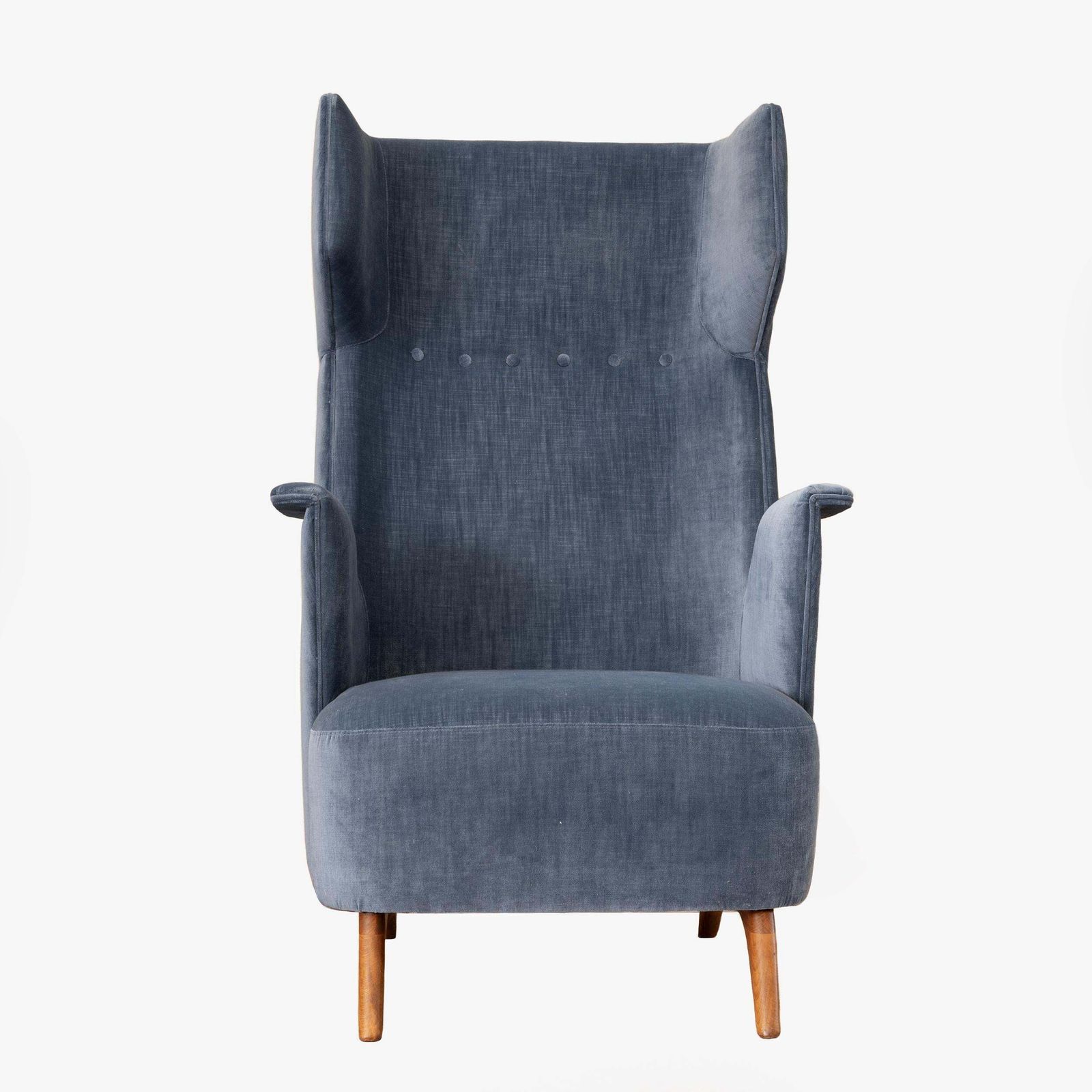 Pair Of Mid Century Modern Italian Velvet High Back Armchairs, 1950s photo for sale