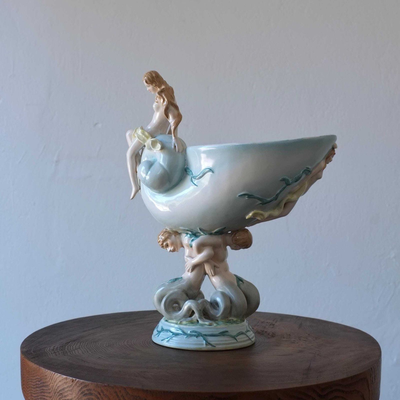 Porcelain Fruit Bowl | Nautilus Shell With Mermaid And Tritons | 20th Century