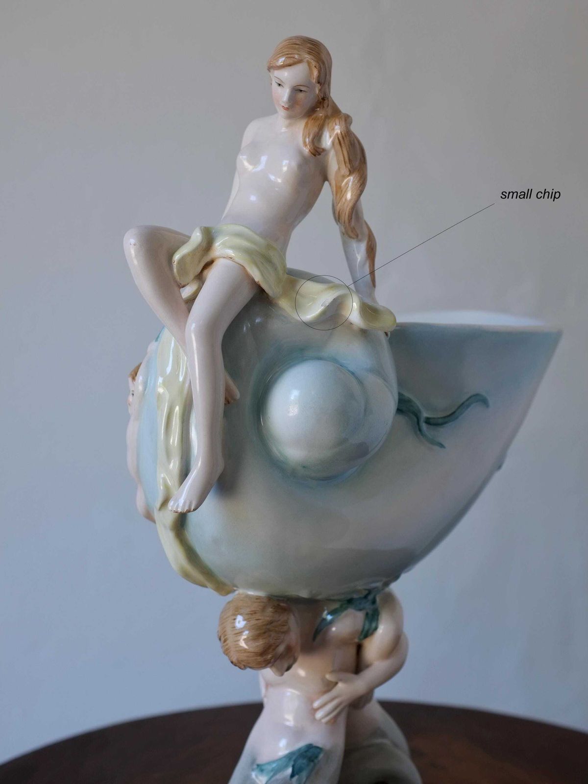 Porcelain Fruit Bowl | Nautilus Shell With Mermaid And Tritons | 20th Century photo vinterior