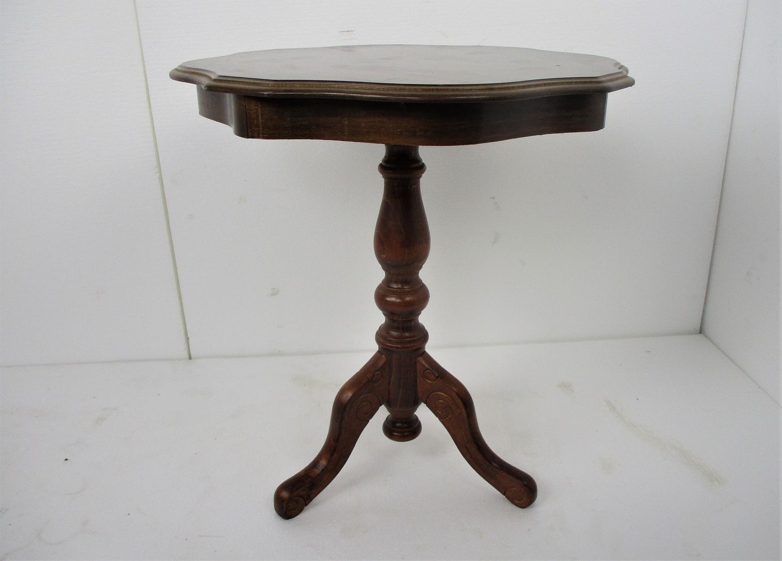 Italian Hand Carved Wood Coffee Wine Side Table Inlay Marquetry Tripod Pedestal photo for sale