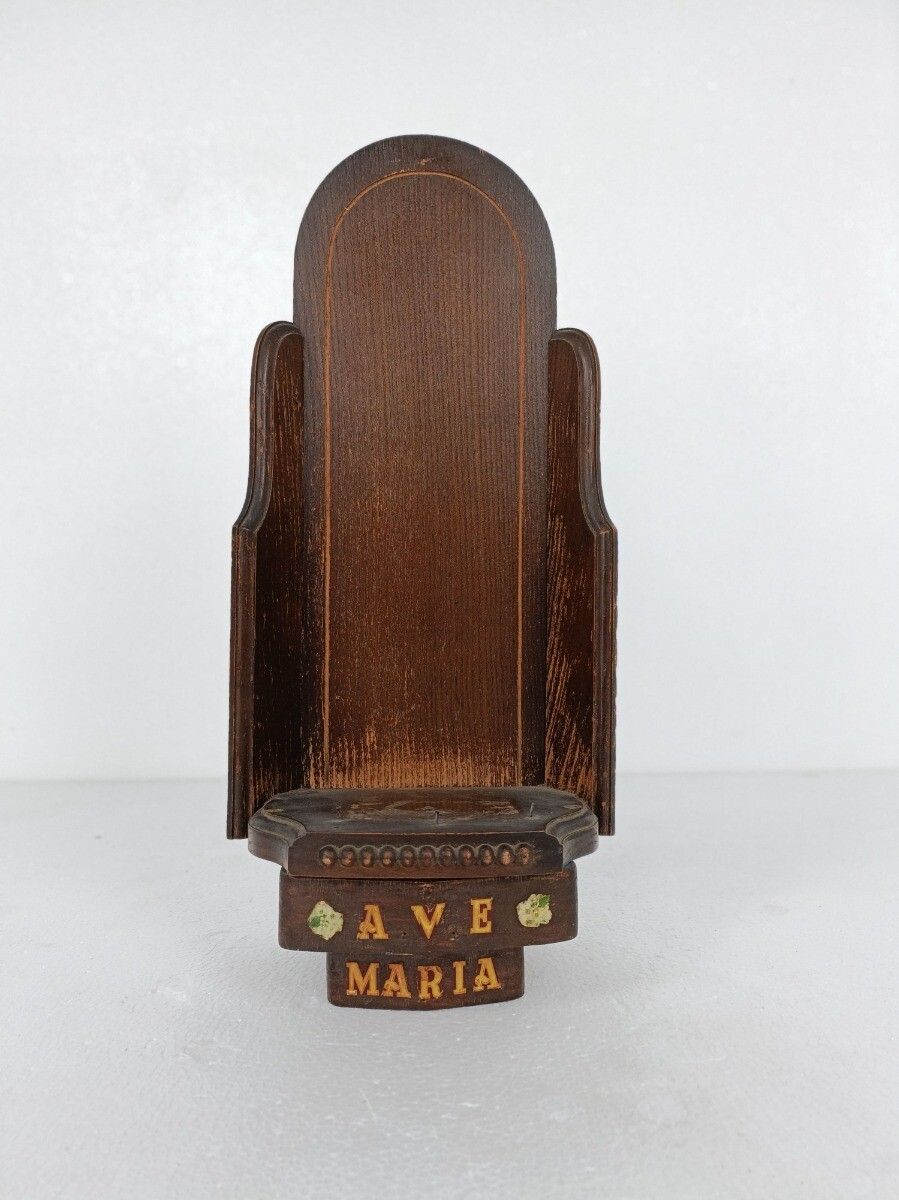 Gothic Gorgeous Wooden Ornate Chapel For Statue  Antique Hand Painted Ave Maria photo furniture