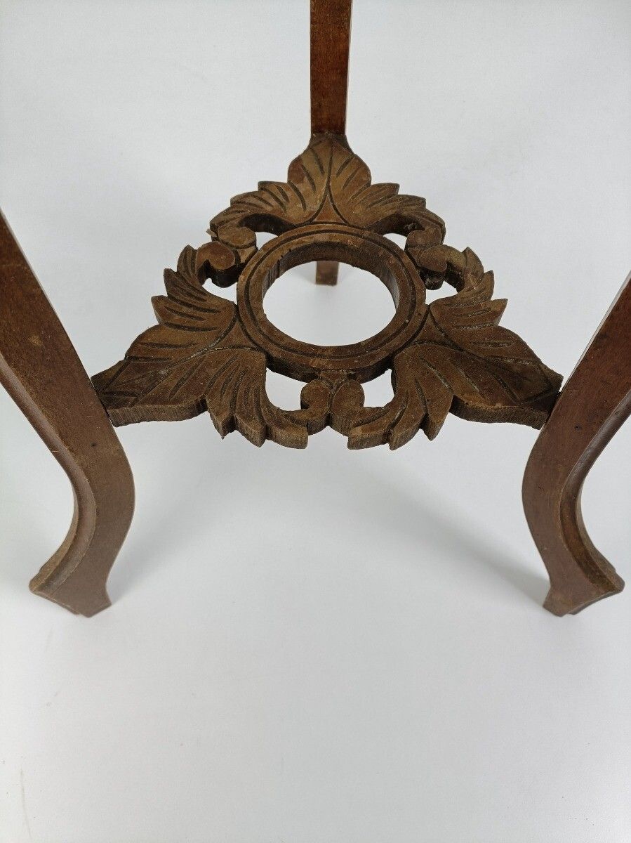 Carved Wood Marble Top Plant Flower Bonsai Stand  Side Table Pedestal Antique Be photo Furniture