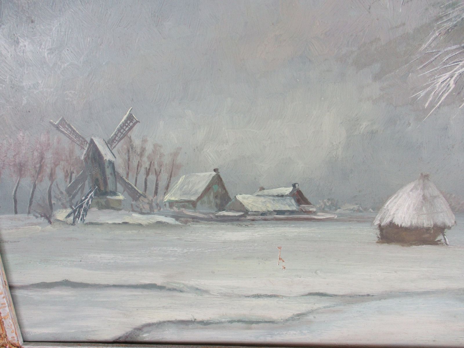 Beautiful Oil Painting On Wood  Framed  1963 Winter Landscape Gorgeous Signed photo for sale
