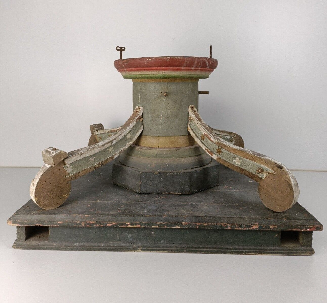 Antique Gothic Church Pedestal Stand Console Wood Hand Painted Polychrome photo for sale