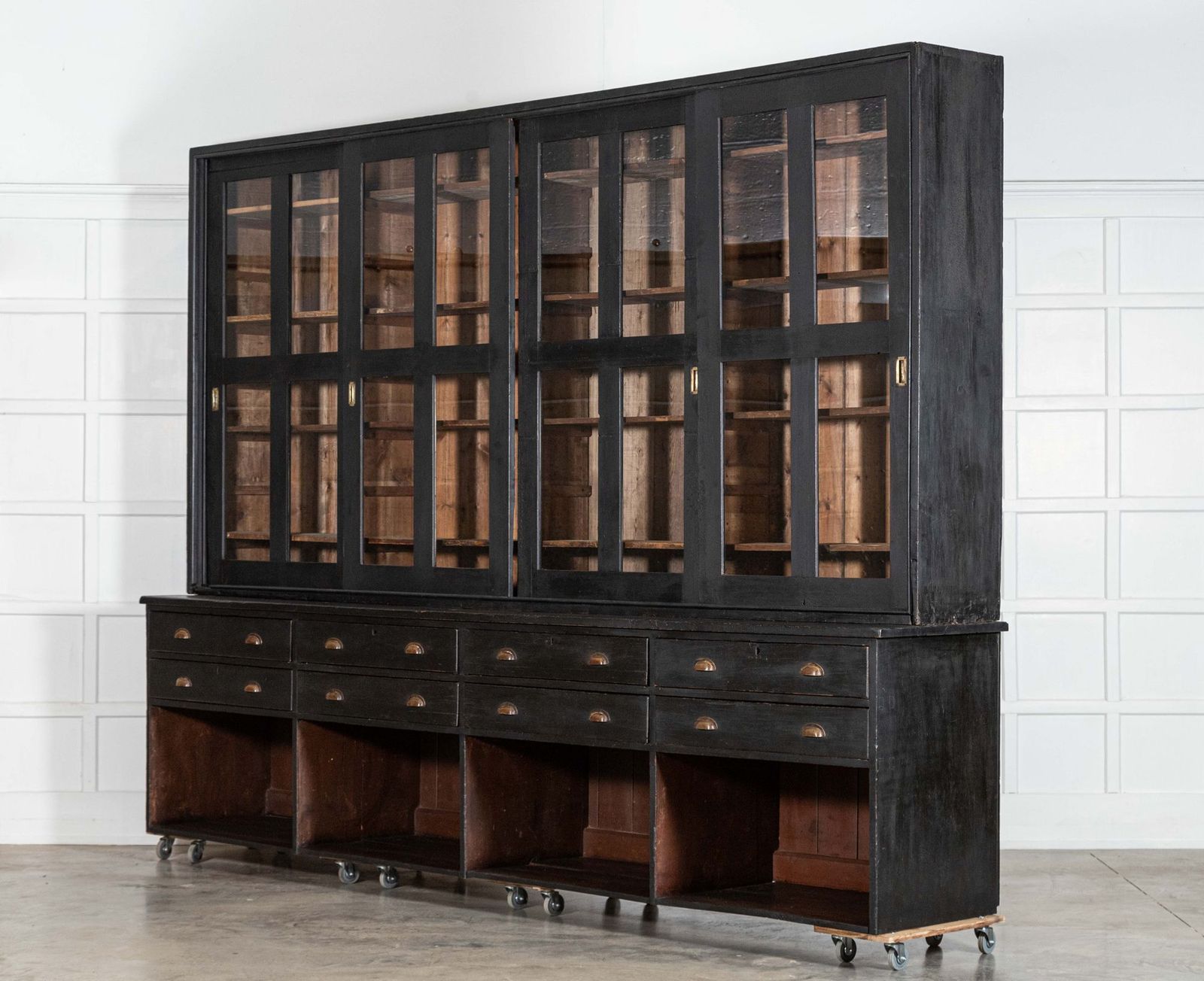 Monumental 19thc English Ebonised Pine Housekeepers / Haberdashery Cabinet photo 22943.0