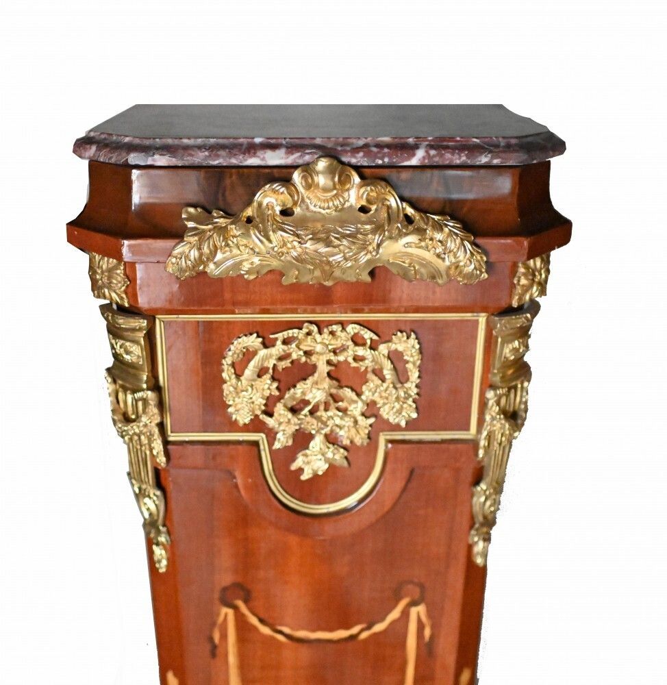 Pair Pedestal Stands French Empire Tall Tables Inlay photo Home Decor