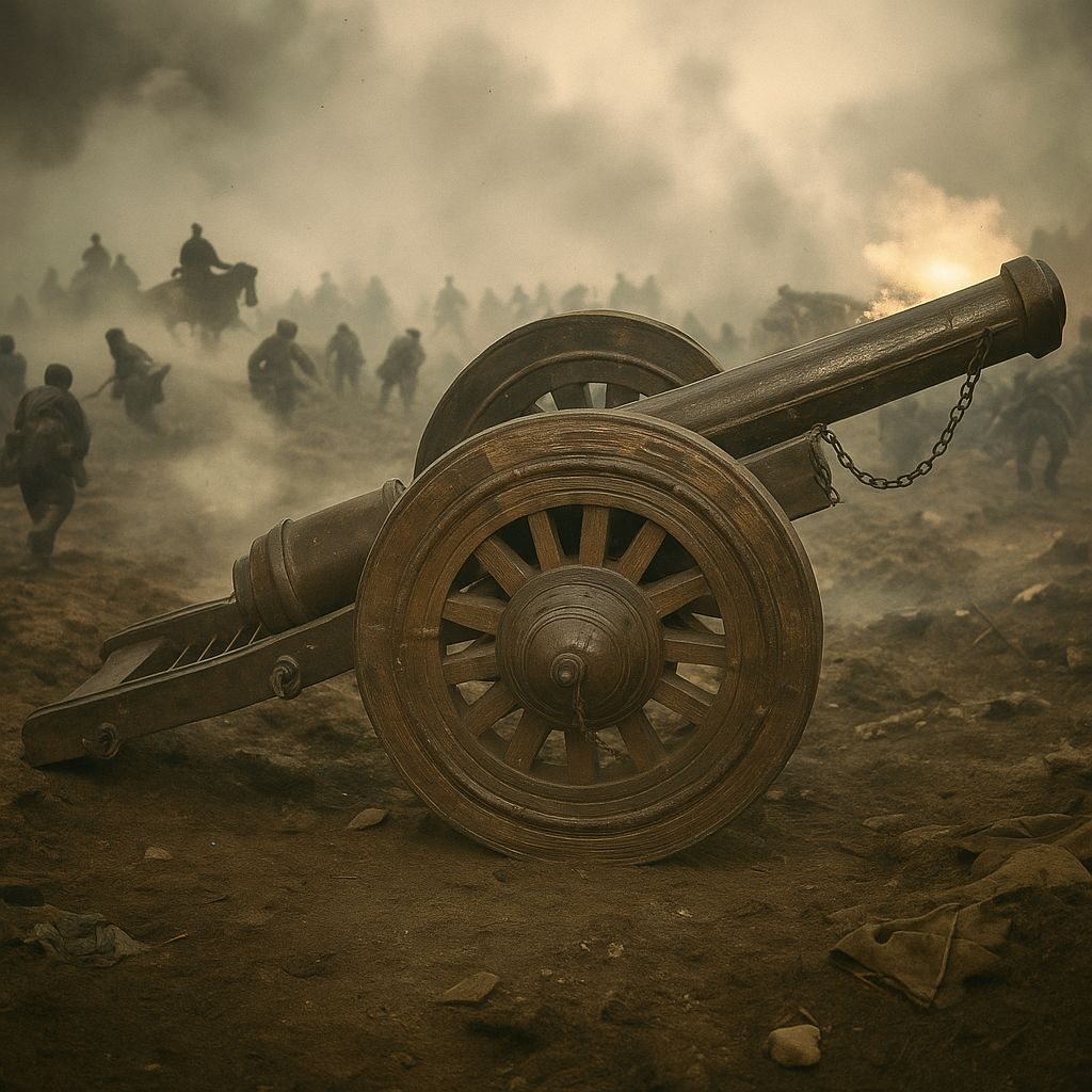 Antique French Designed Teakwood Pillar Canon | Circa 1890 Hyderabad, India | Military Artillery With Working Wheels photo Art