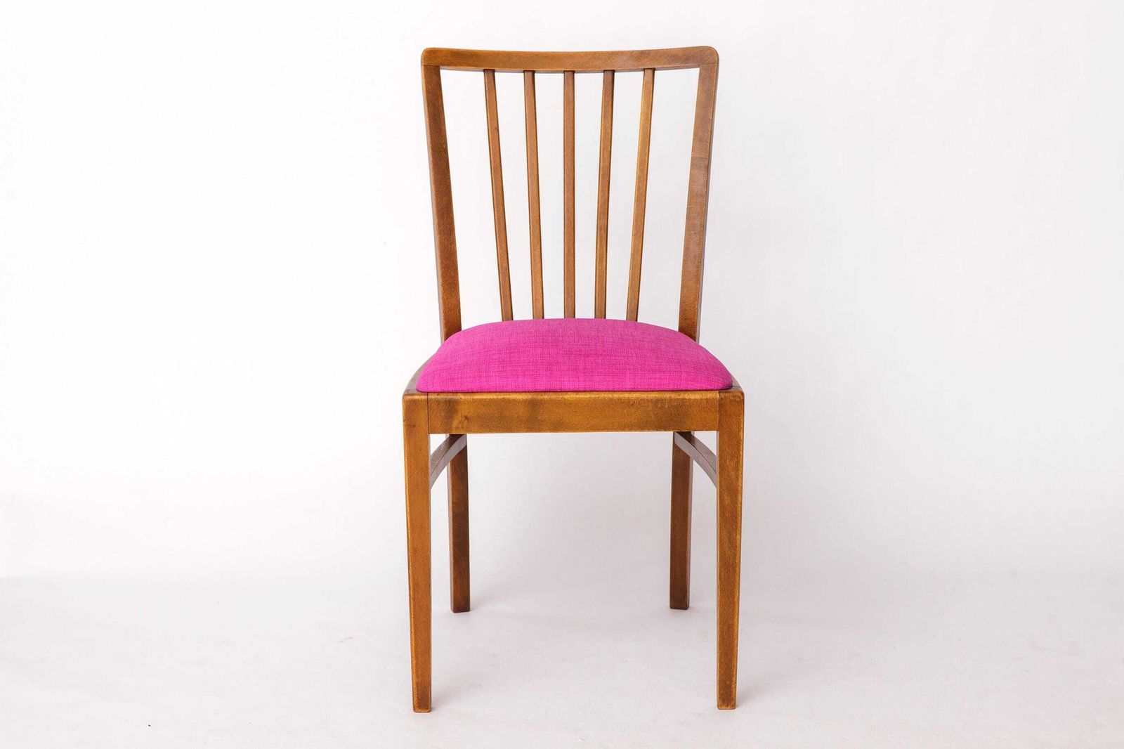 Vintage German Chair – 1950s Beech Wood – Magenta Upholstery – Mid Century Modern