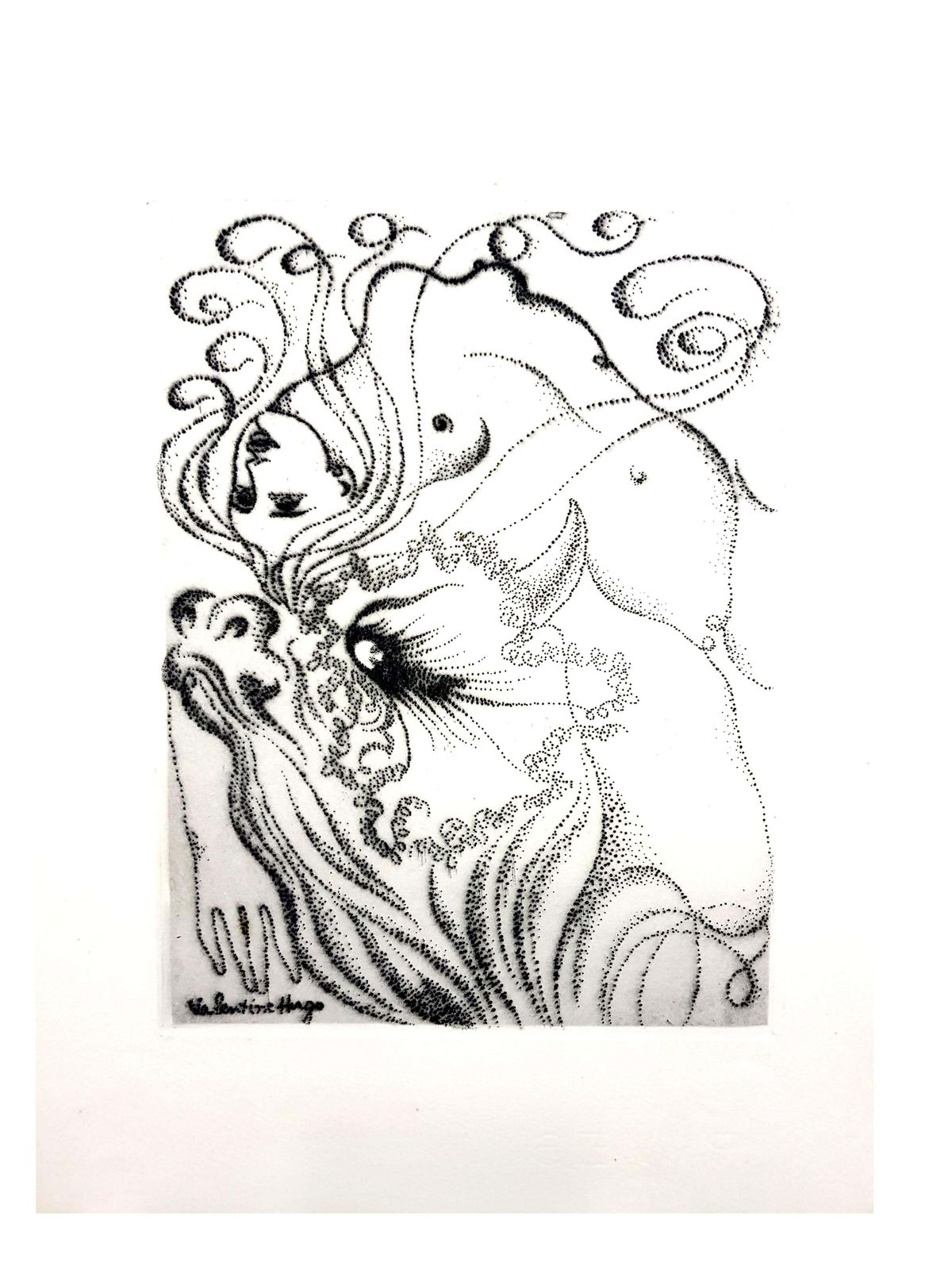 Valentine Hugovalentine Hugo   Surrealist Woman   Original Etching1946 photo vintage