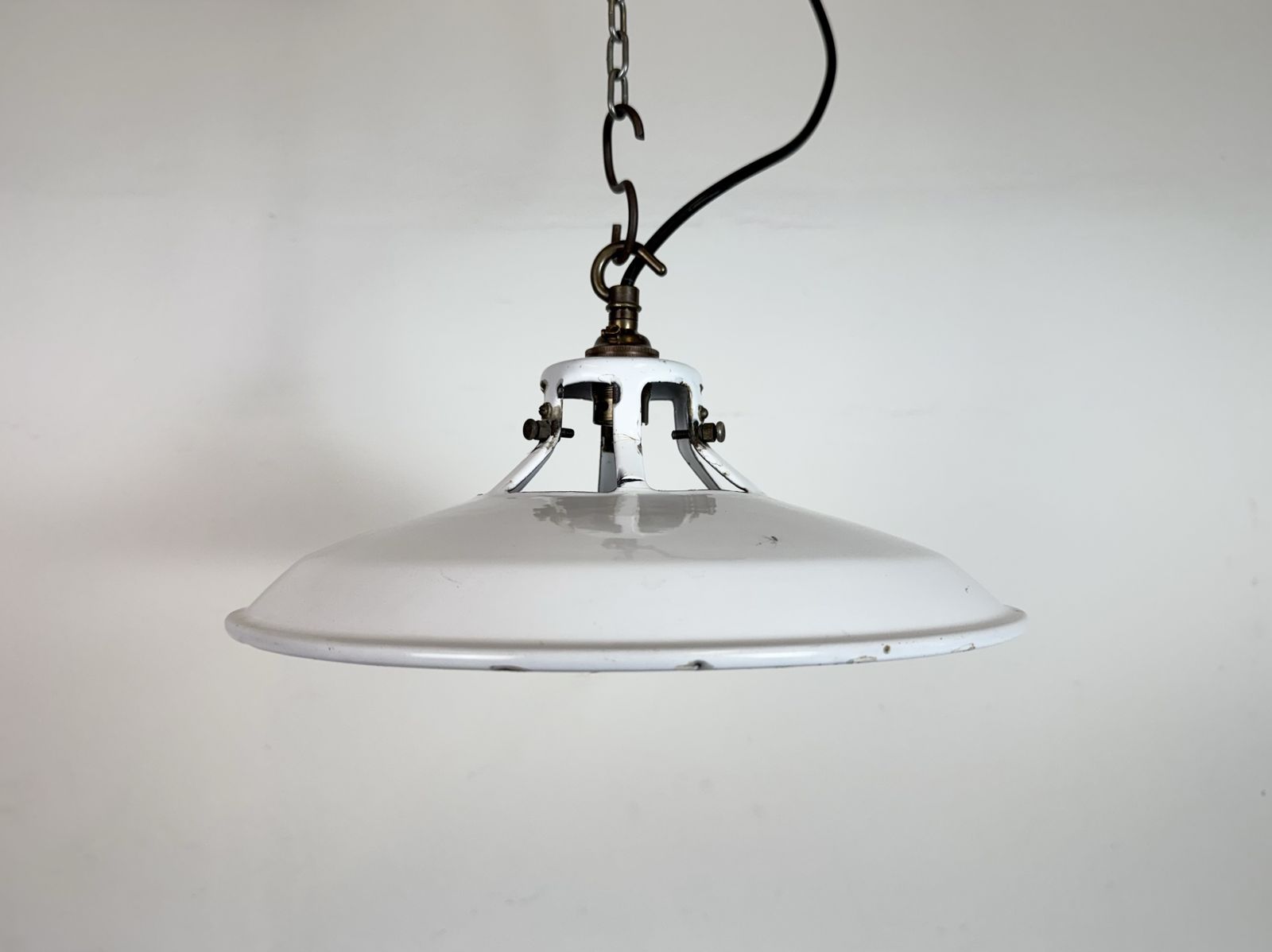 Industrial White Enamel Factory Pendant Lamp, 1960s photo furniture