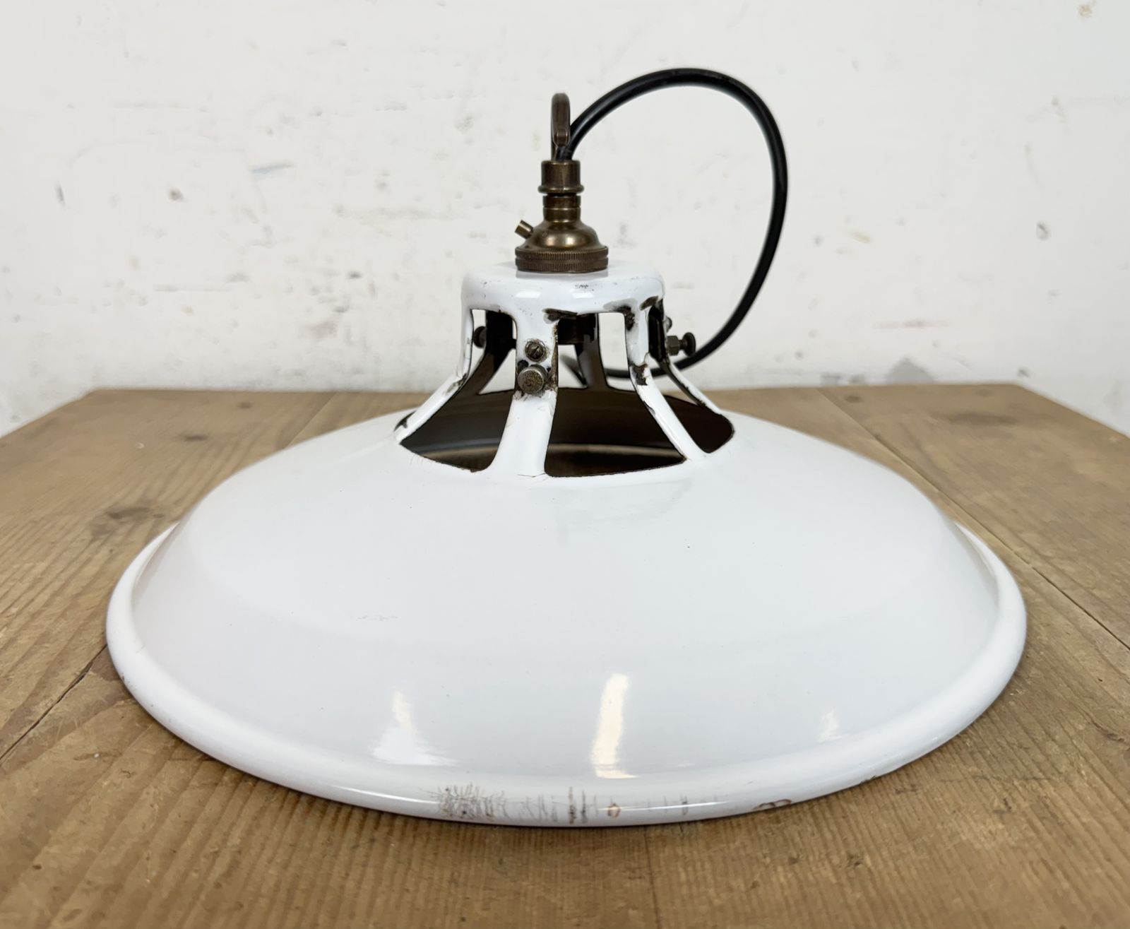 Industrial White Enamel Factory Pendant Lamp, 1960s photo 199.0