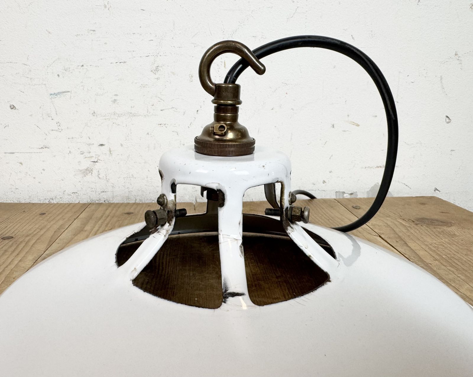 Industrial White Enamel Factory Pendant Lamp, 1960s photo buy