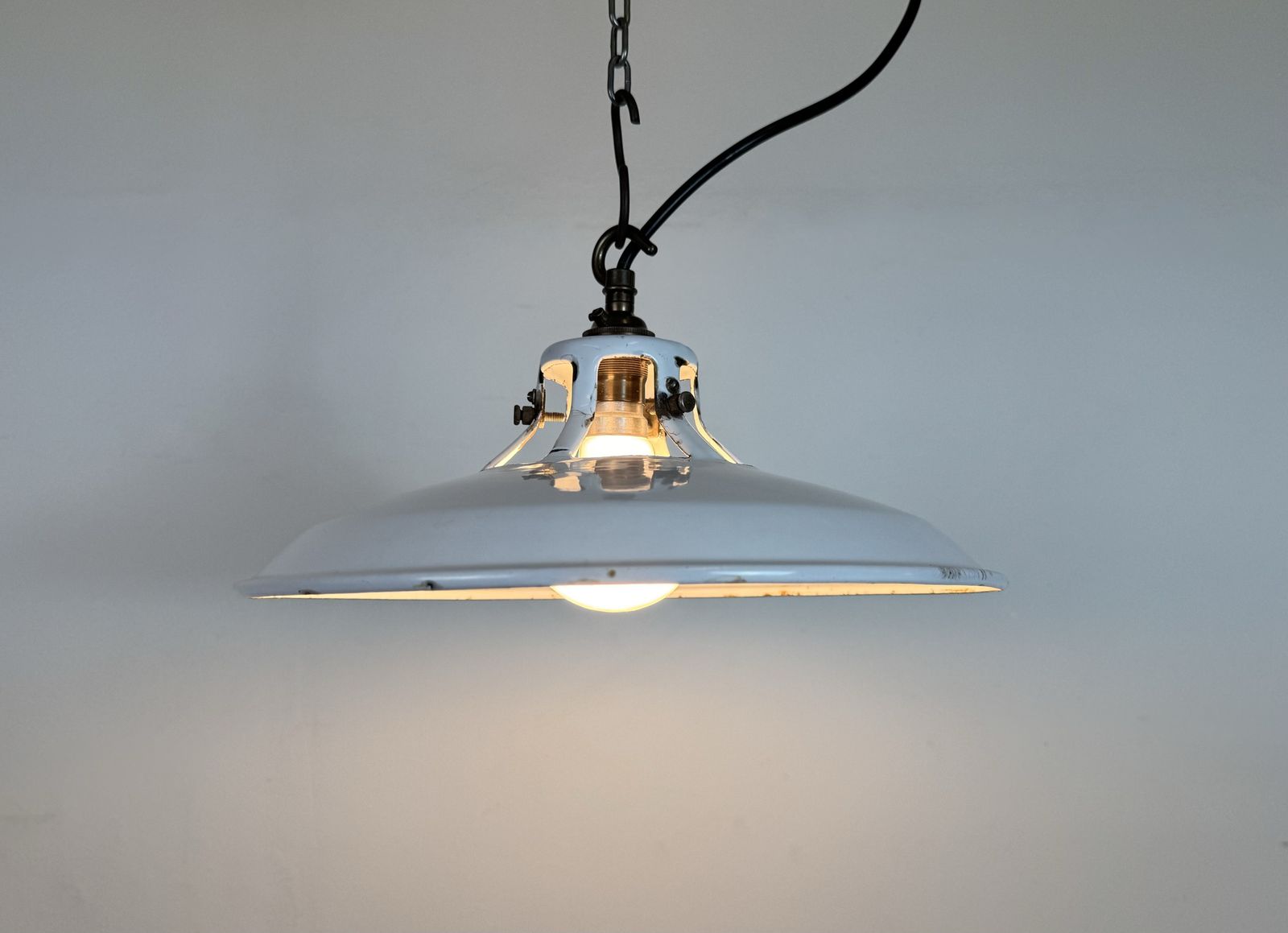 Industrial White Enamel Factory Pendant Lamp, 1960s photo vintage