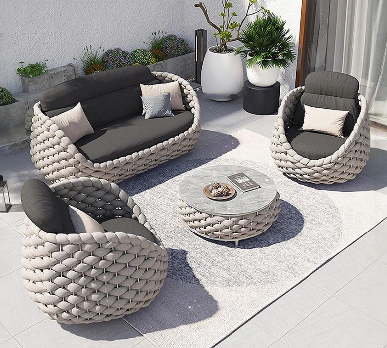 Marbella Textilene Rope Woven Outdoor Sofa Set photo for sale