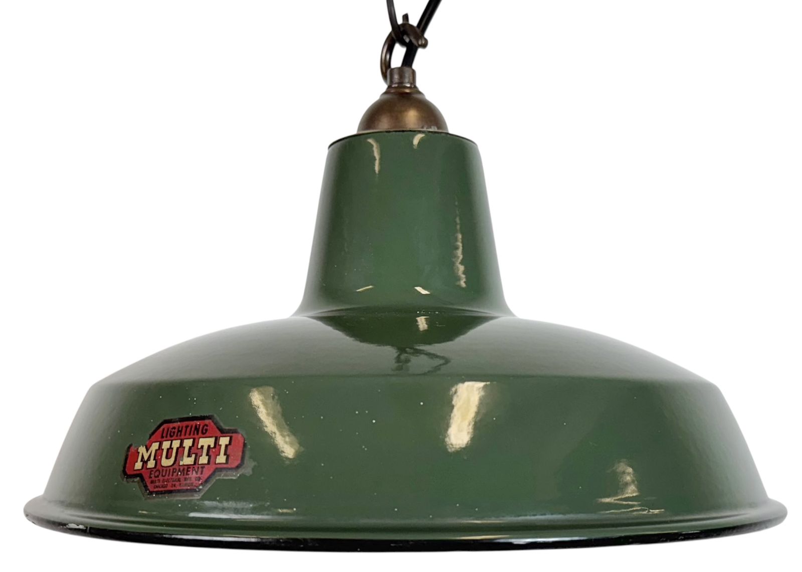 Industrial Green Enamel Factory Pendant Lamp From Multi Electrical Co., 1960s, 3x