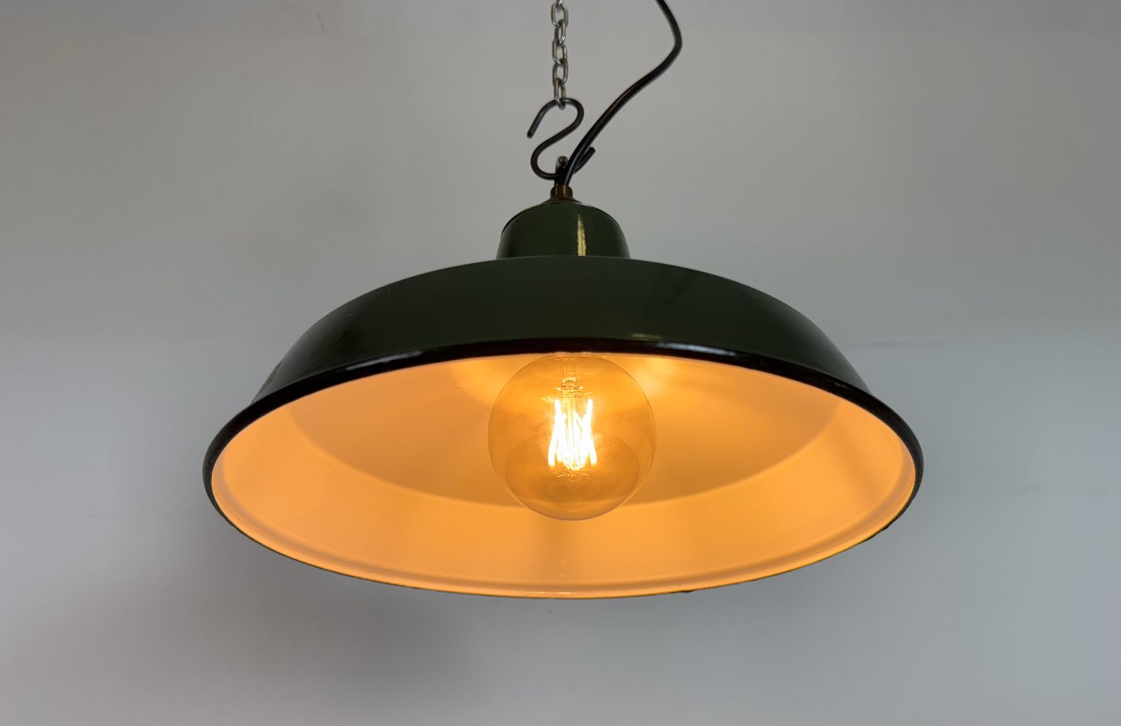 Industrial Green Enamel Factory Pendant Lamp From Multi Electrical Co., 1960s, 3x photo vinterior