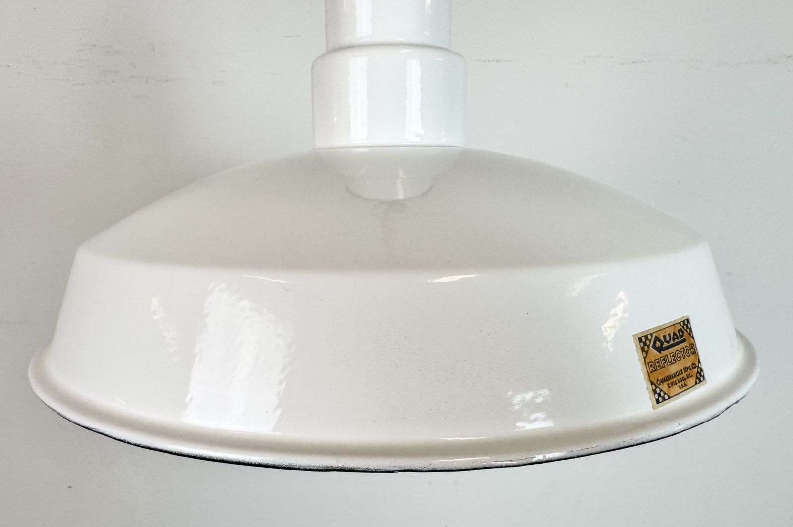 Industrial White Enamel Factory Pendant Lamp From Quadrangle Mfg. Co., 1960s, 5x photo buy