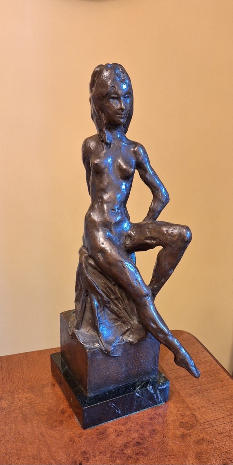 Enzo Plazzotta 1960s Bronze Sculpture Naked Dancer Girl On Marble   Provenance photo Art