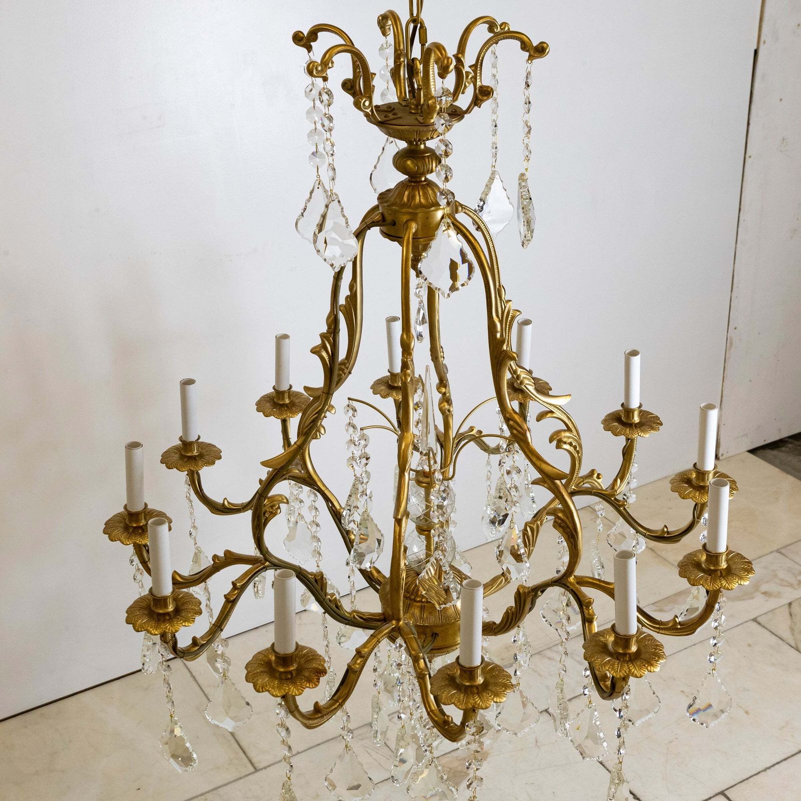 photo furniture Large French Antique Gilt Birdcage And Crystal Chandelier | 12 Arm