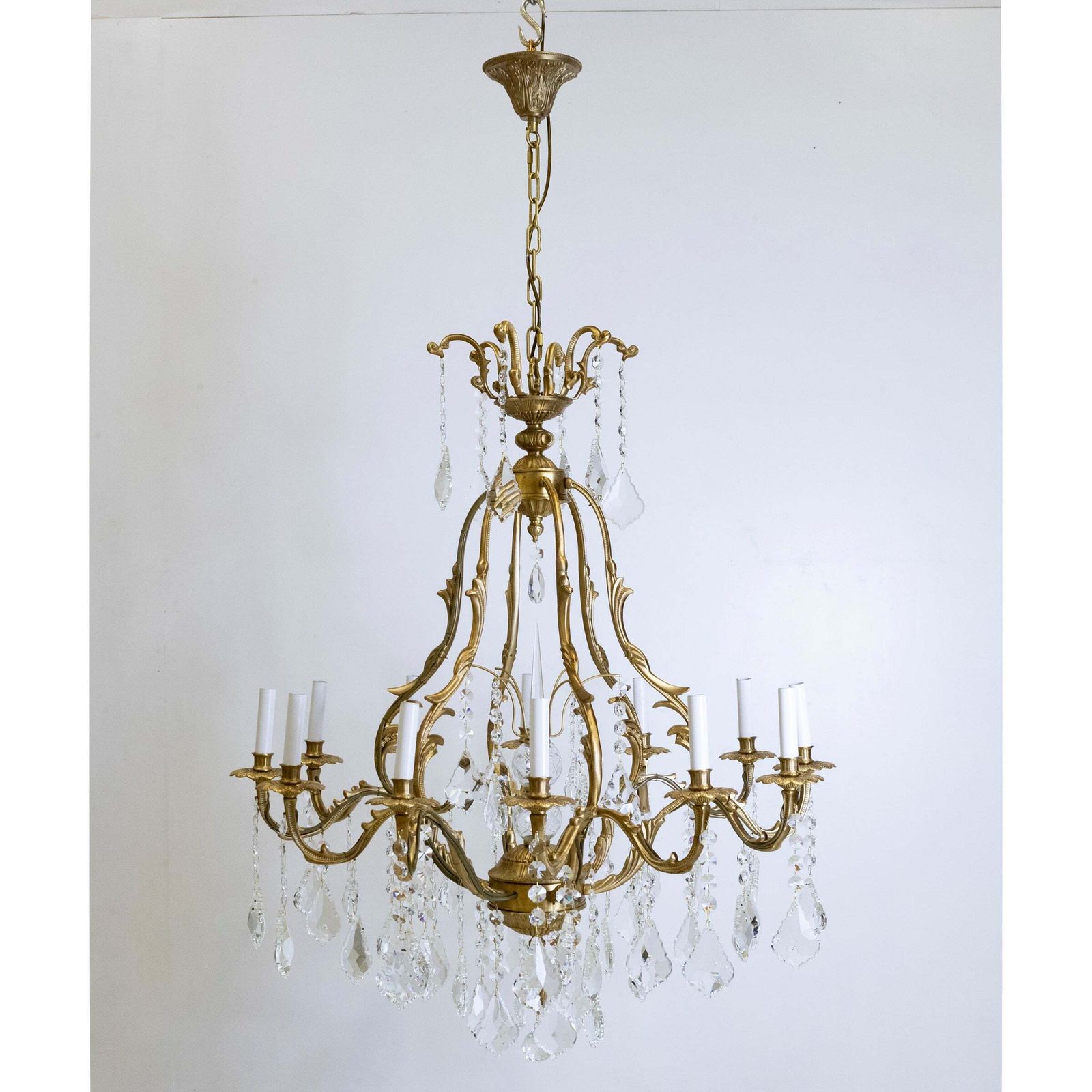 Lighting Large French Antique Gilt Birdcage And Crystal Chandelier | 12 Arm photo