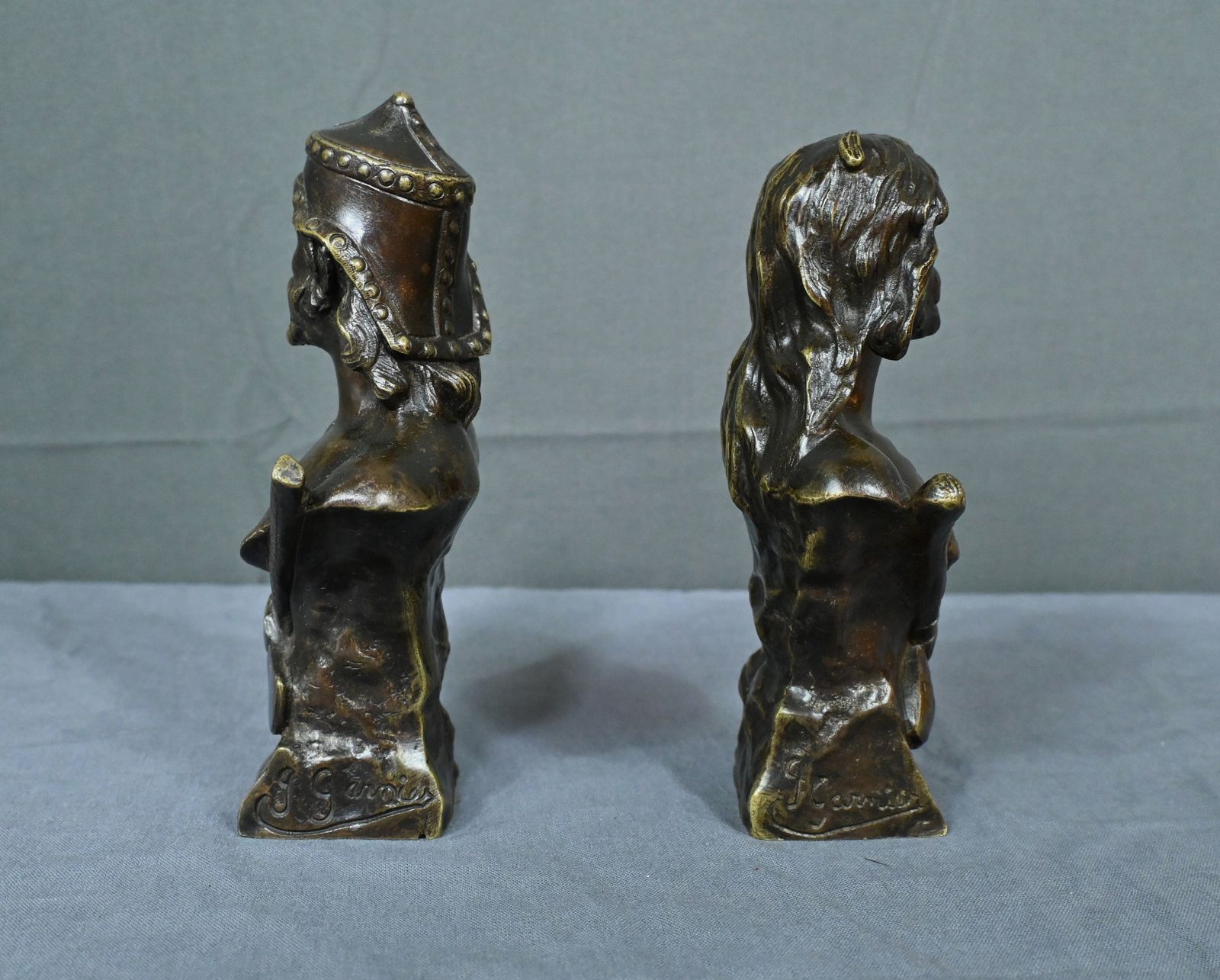 610.0 Pair Of Bronze Busts “The Stone Age & The Iron Age” Signed J. Garnier – Late 19th Century photo