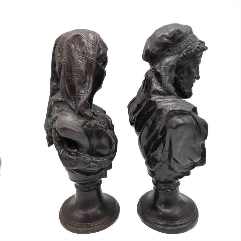 Antique Signed Pair Of Bronze Busts Arabesque In Style photo furniture
