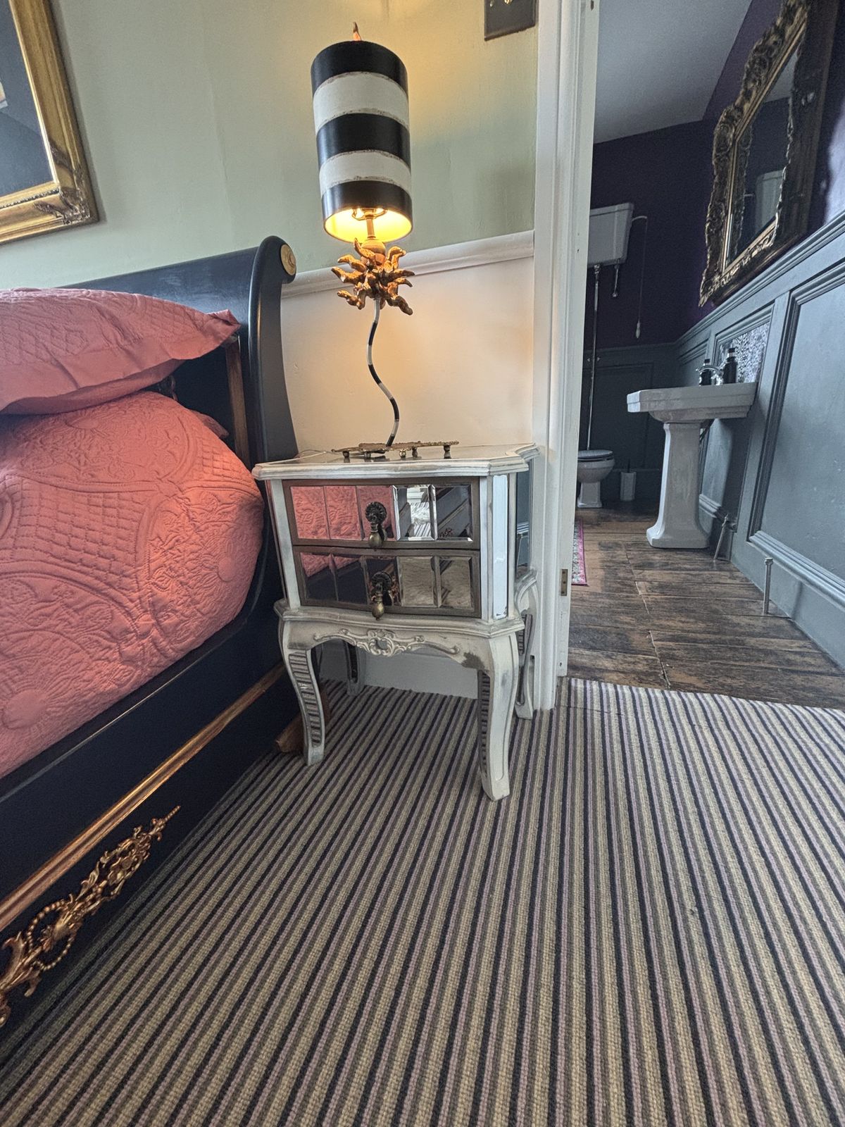 French Part Mirrored And Painted Bedside Drawers/Nightstand photo buy