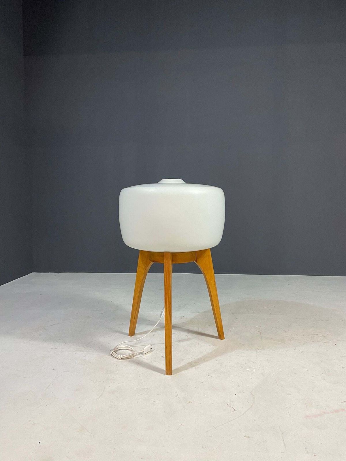 Large Floor Lamp By Uluv, Wood & Frosted Glass, Czechoslovakia, 1960s photo for sale