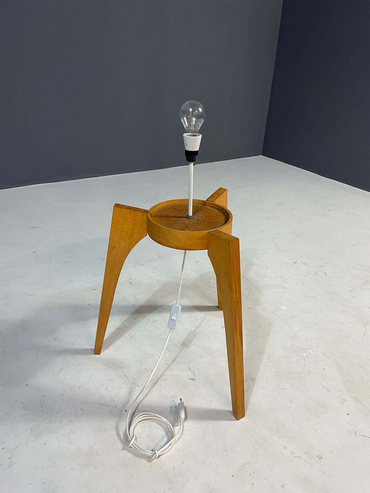 photo for sale Large Floor Lamp By Uluv, Wood & Frosted Glass, Czechoslovakia, 1960s