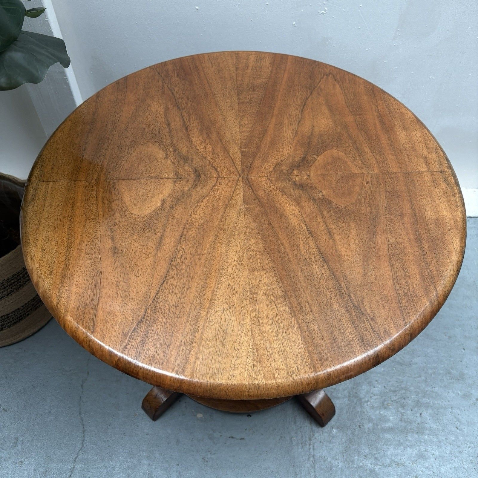 Art Deco Matched Walnut Veneer Barrel Pedestal Coffee Side Table photo buy