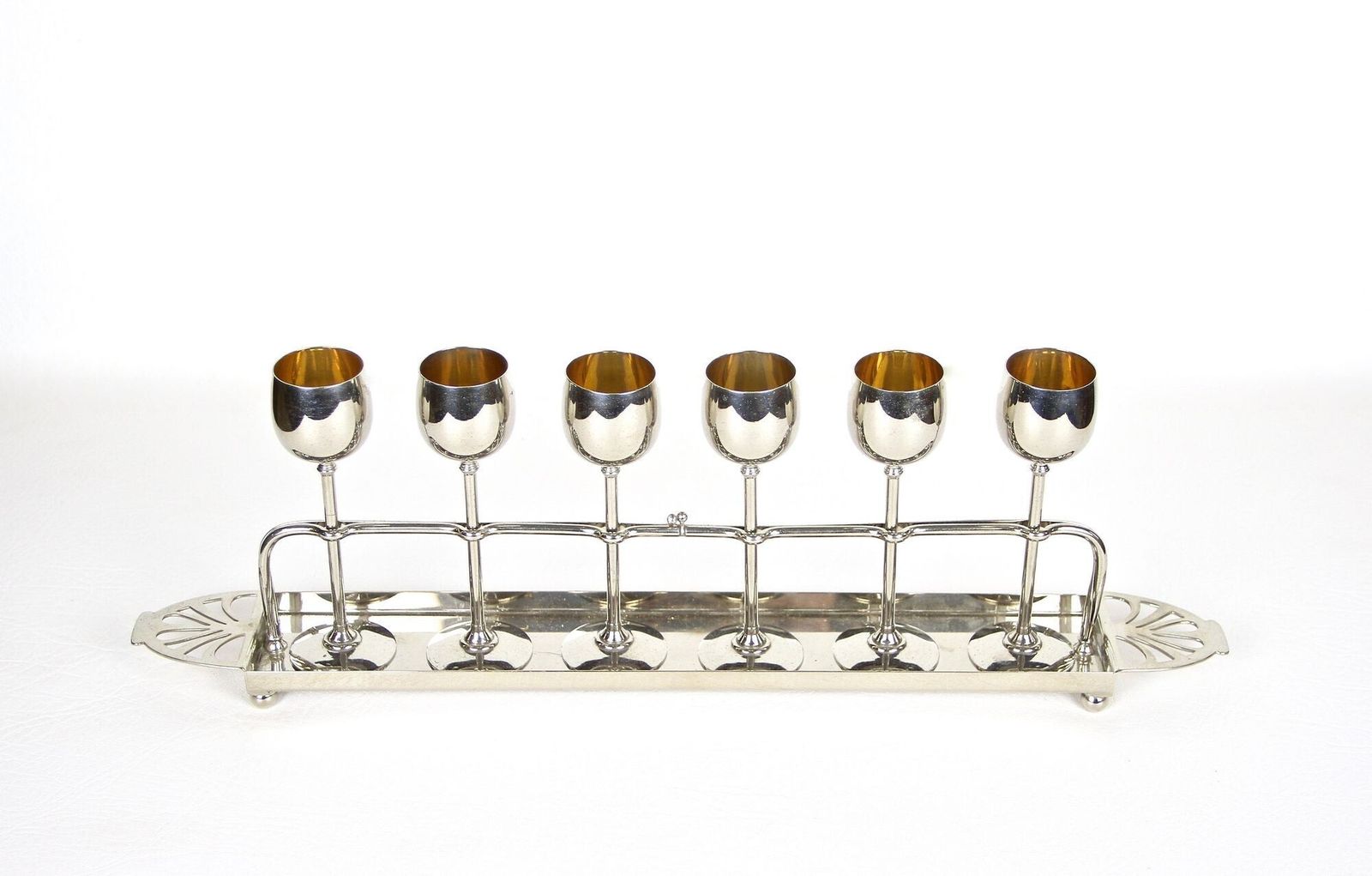 Set Of 6 Art Nouveau Goblets By Wmf, Gilt Liquor Set, Germany Circa 1910