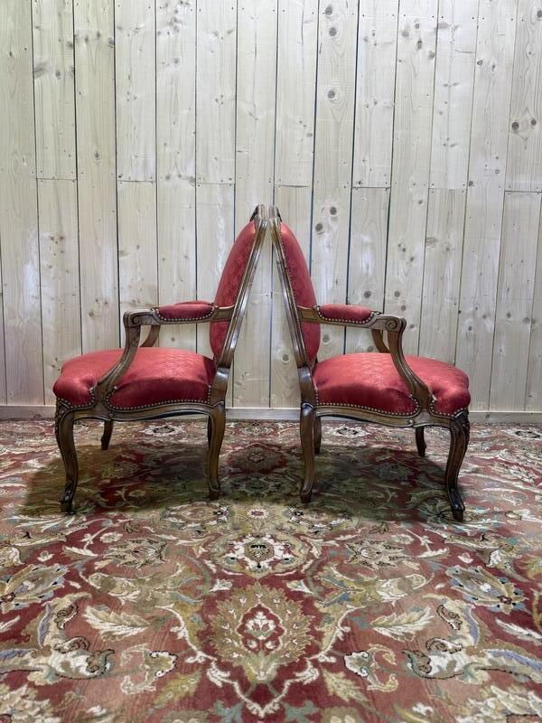 Paire De Fauteuils Cabriolets De Style Louis XVI Soie Rouge photo 1580.0