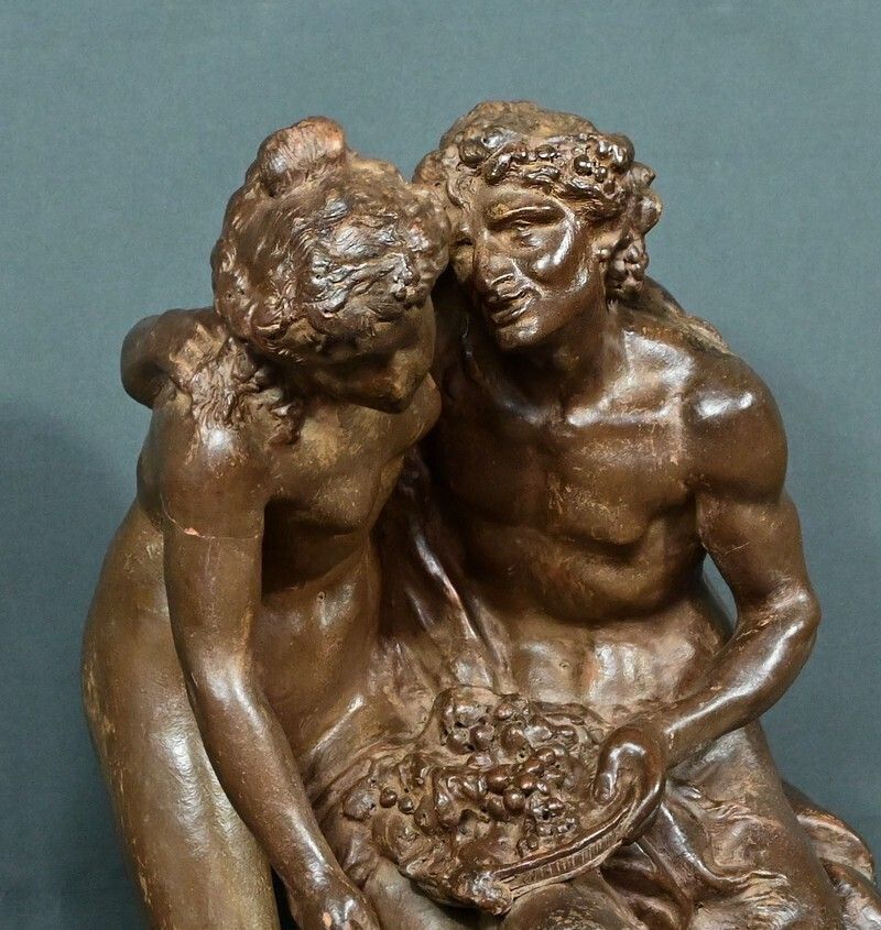 Terracotta Sculpture “The Faun Family” After Clodion – Late 19th Century photo vintage