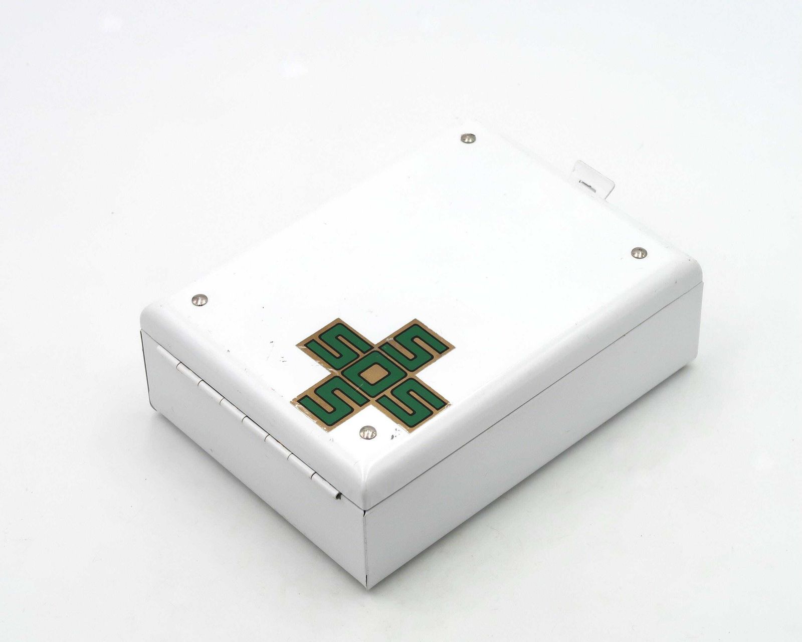 French White Metal Pharmacy Box Sos, 1950s / Army Storage Case Loft Garage Industrial photo for sale