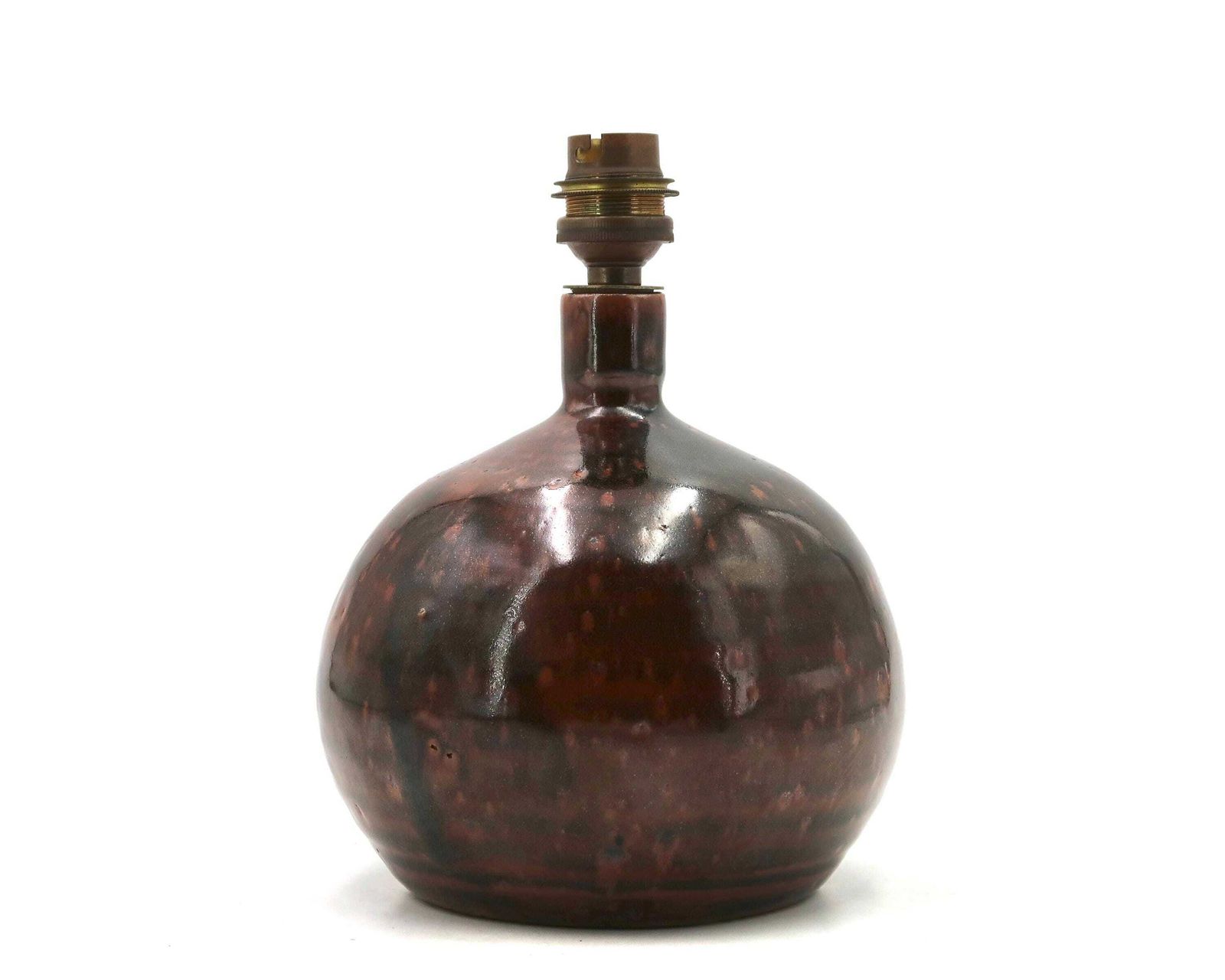 French Stoneware Ceramic Dark Brown Table Lamp By Guy Baudat, 1970s / Brown, Boho Chic, Folk, Country, Bohemian Decor