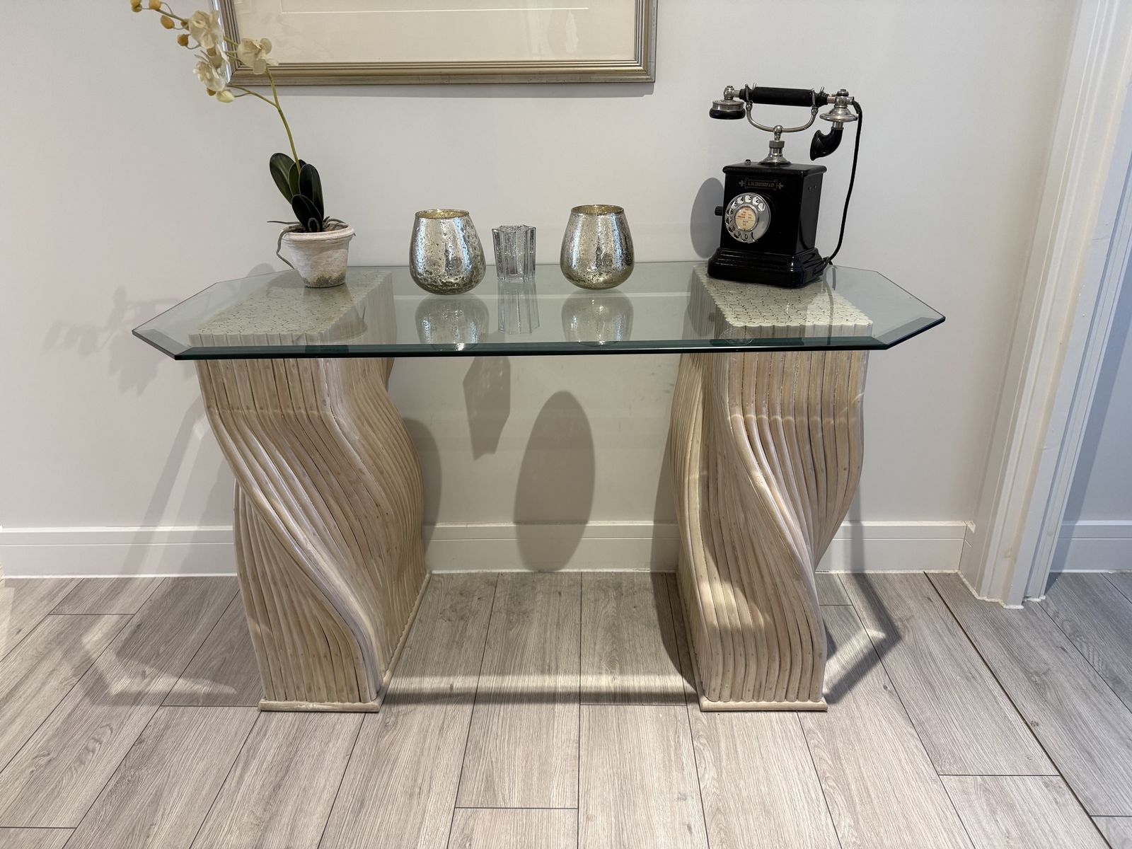 Mcguire Vintage Console Bamboo Pedestals With Glass Top