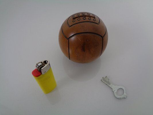 photo furniture German Wooden Football Money Box With Key, 1930s