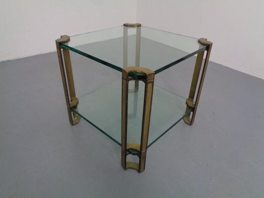 photo furniture T24 Tempered Glass & Brass Coffee Table By Peter Ghyczy, Germany, 1970s