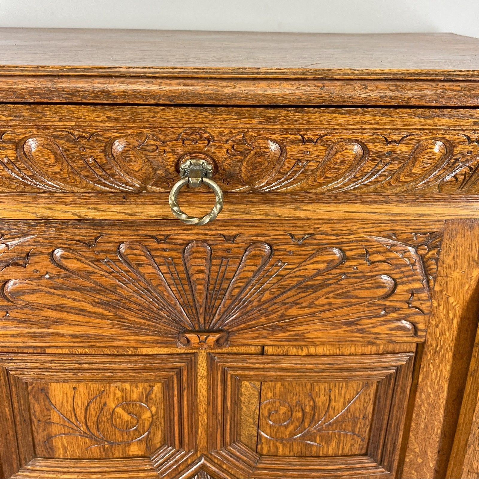 Cabinet Antique French Oak Carved Lion Mask Detail Cupboard With Key Lot 4053 photo Furniture
