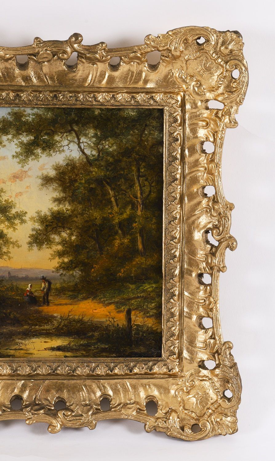 Antique Pair Dutch Forest Scene Oil Paintings By Jan Evert Morel  18th Century photo vinterior