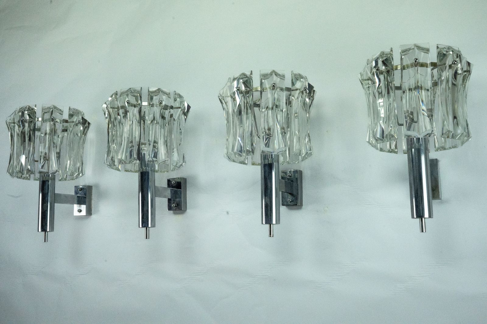 Set Of Four Large Murano Glass Elements And Chromed Brass Sconces, Italy 1960s. photo furniture