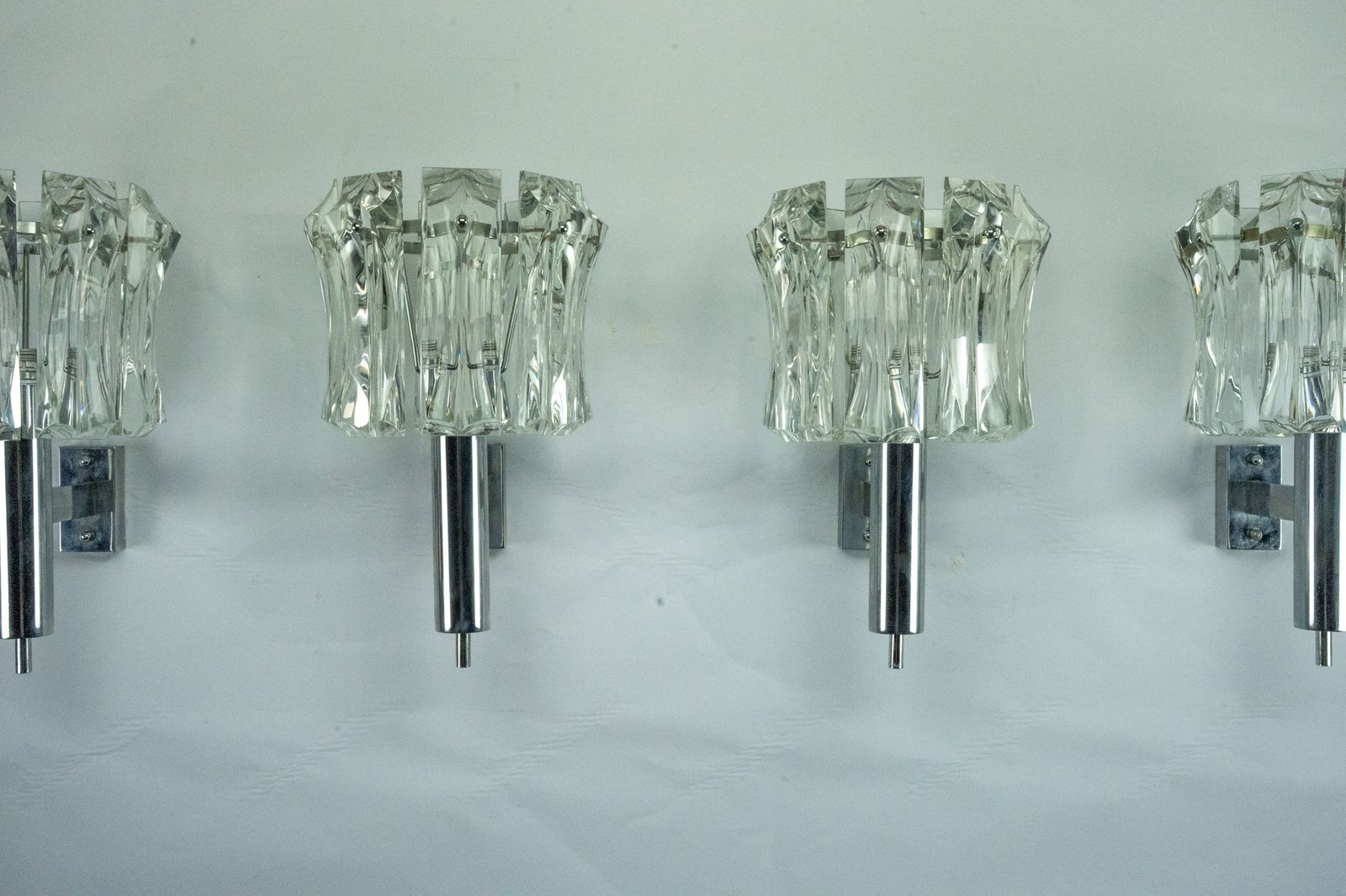Set Of Four Large Murano Glass Elements And Chromed Brass Sconces, Italy 1960s. photo buy