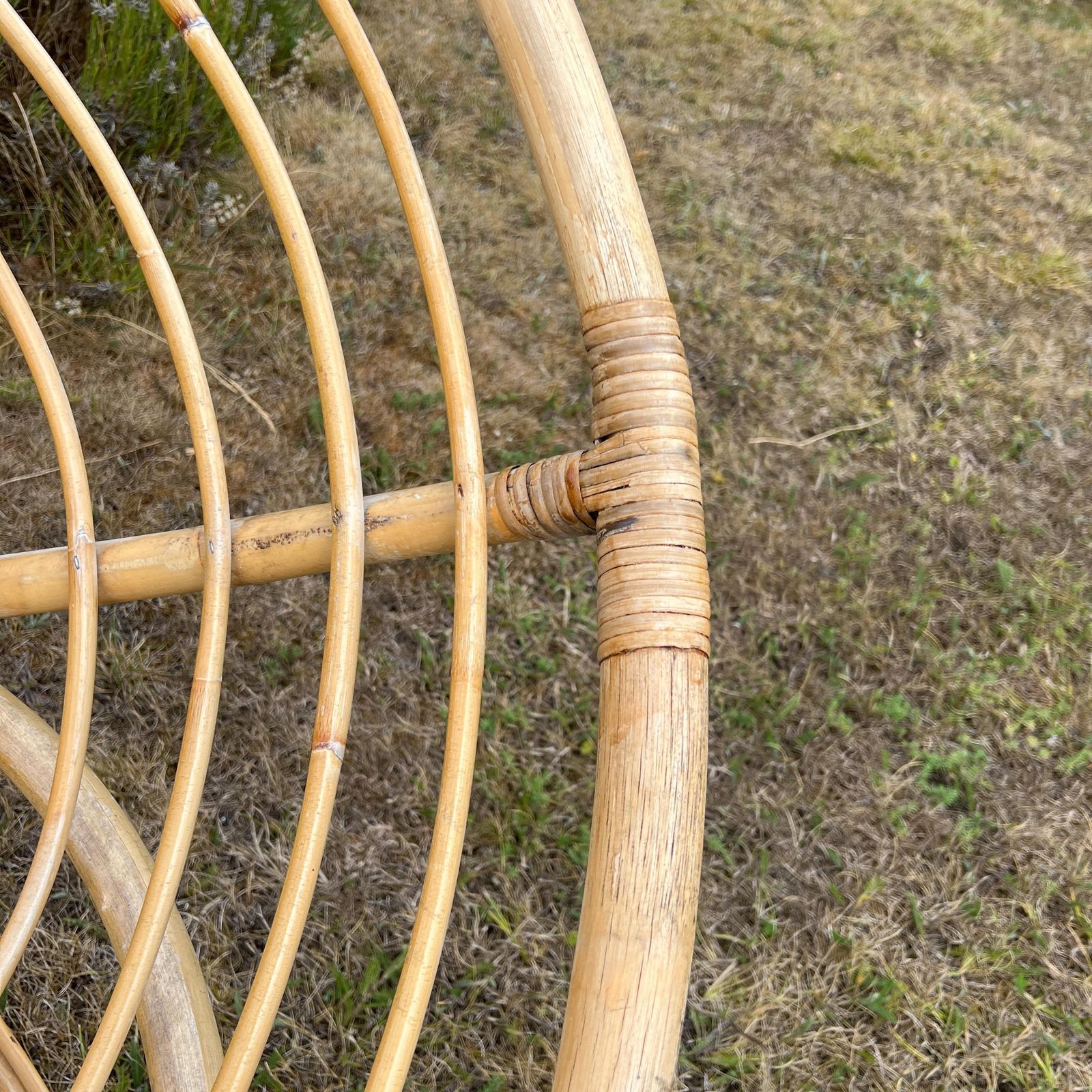 Vintage Bamboo Papasan Chair, Mid Century Cane Moon Lounge Easy Chair, Boho Tiki Retro photo vintage