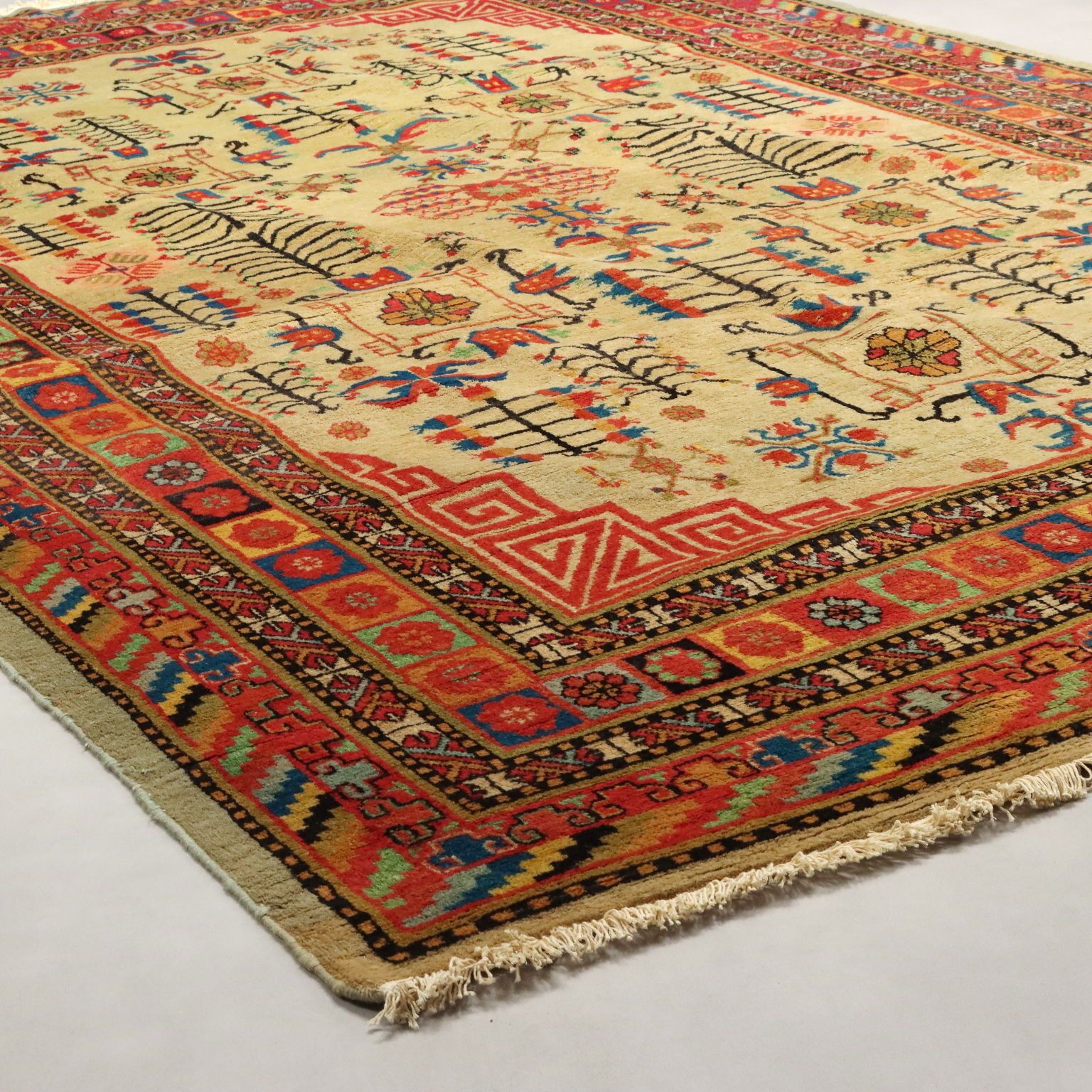 Antique Samarkanda Carpet Cotton Wool Thin Knot Uzbekistan photo Textiles