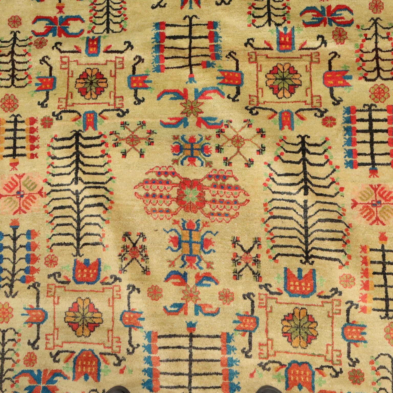 Antique Samarkanda Carpet Cotton Wool Thin Knot Uzbekistan photo 1060.0