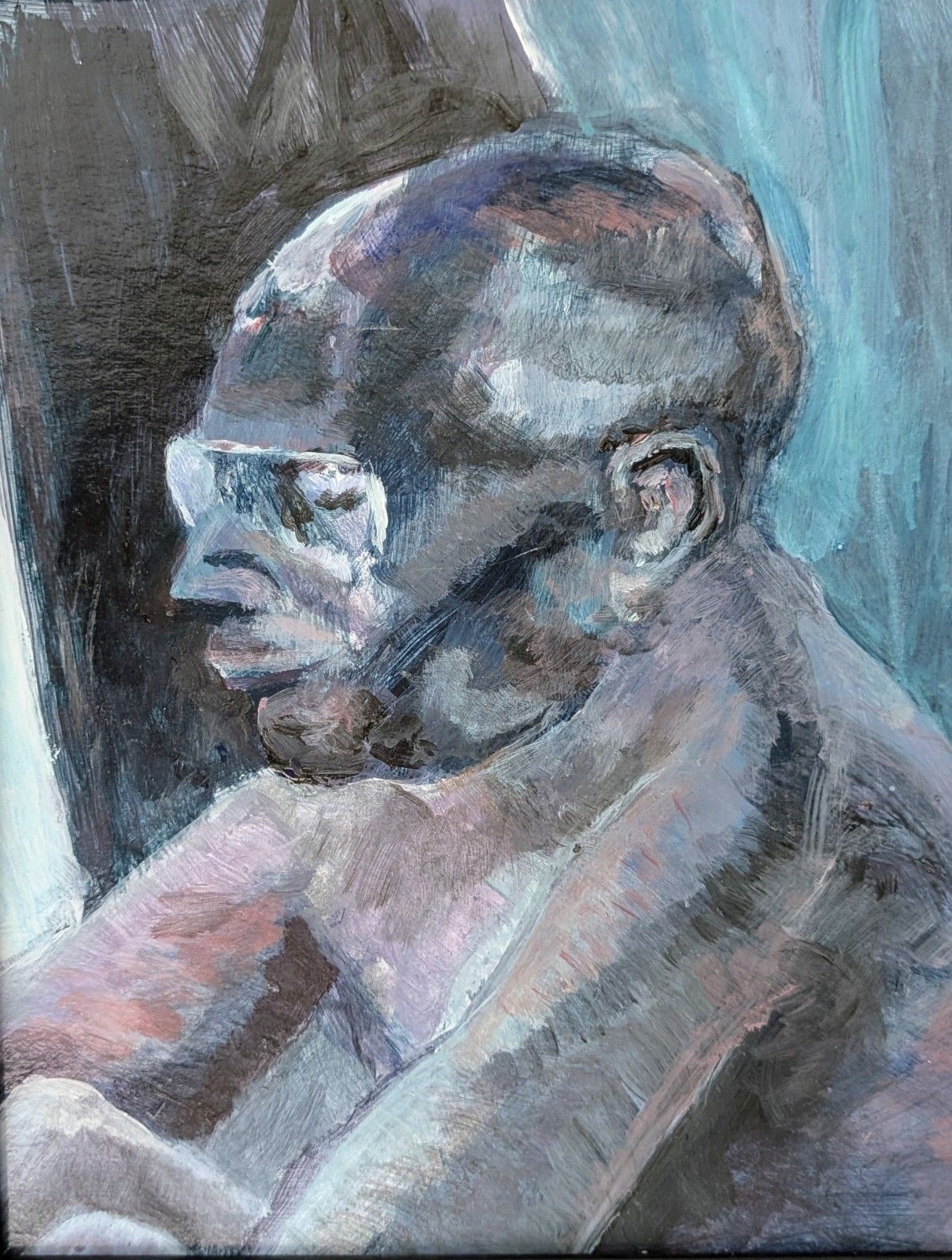 Vintage Mid Century Framed Portrait Oil Painting Post War Modern Art 50s 60s 70s photo for sale