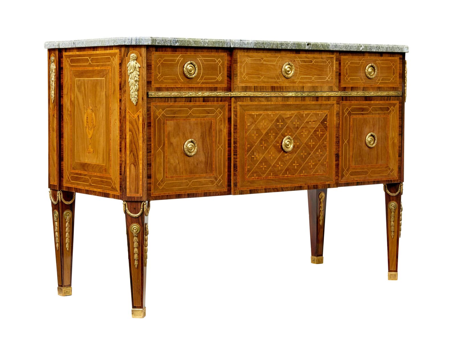 Early 20th Century Inlaid Walnut Commode With Marble Top